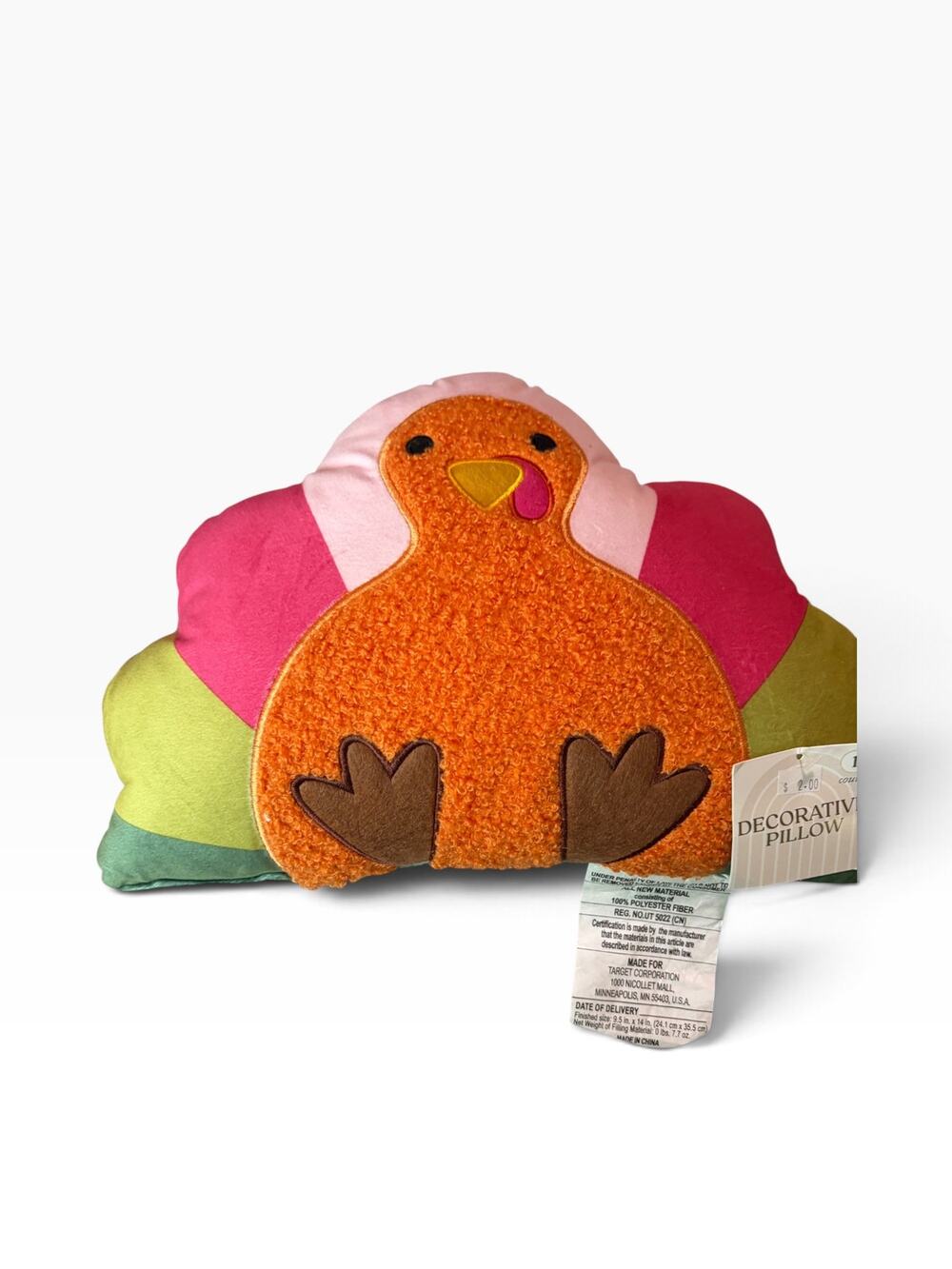 NWT Target Bullseye's Playground Thanksgiving Turkey Shaped Plush Pillow